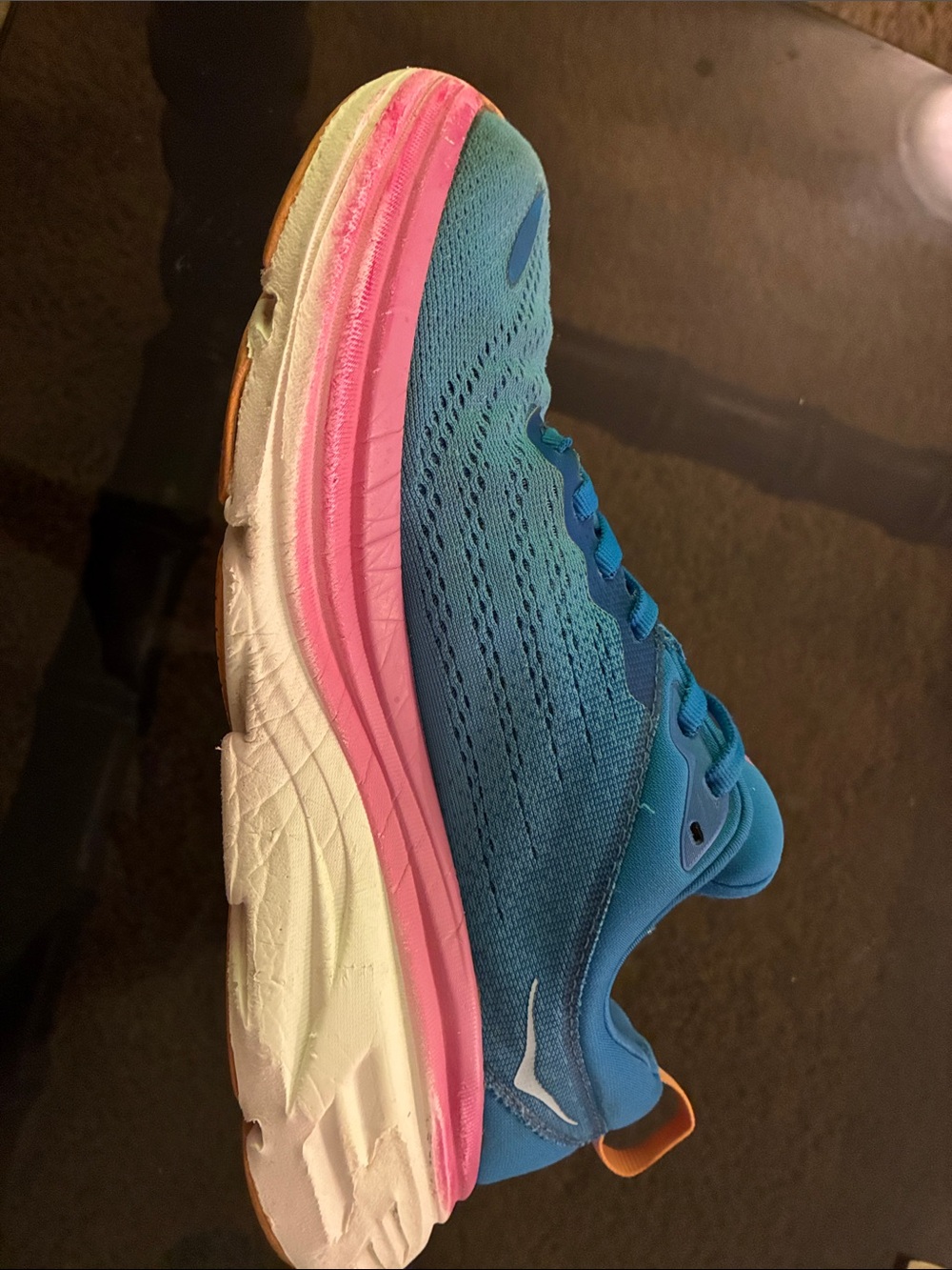 HOKA BONDI 8 in BLUE AND HOT PINK - Size 7 - Picture 9 of 13